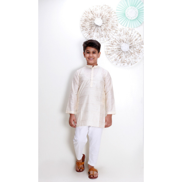 Off white and Golden Kurta Set