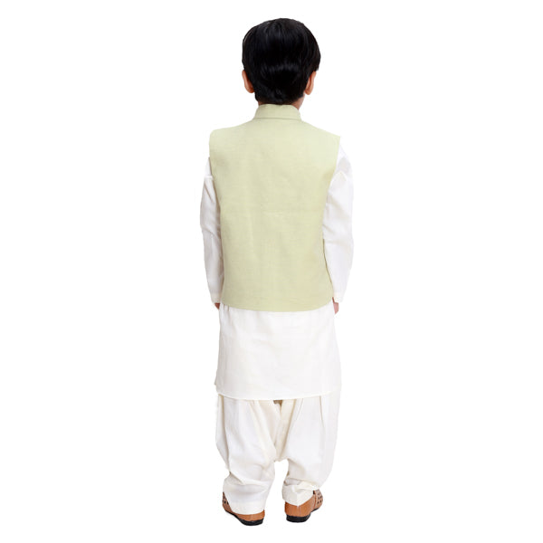 Pista Green Jacket with Golden Button Kurta Set