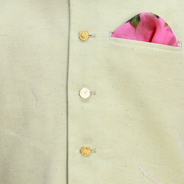 Pista Green Jacket with Golden Button Kurta Set