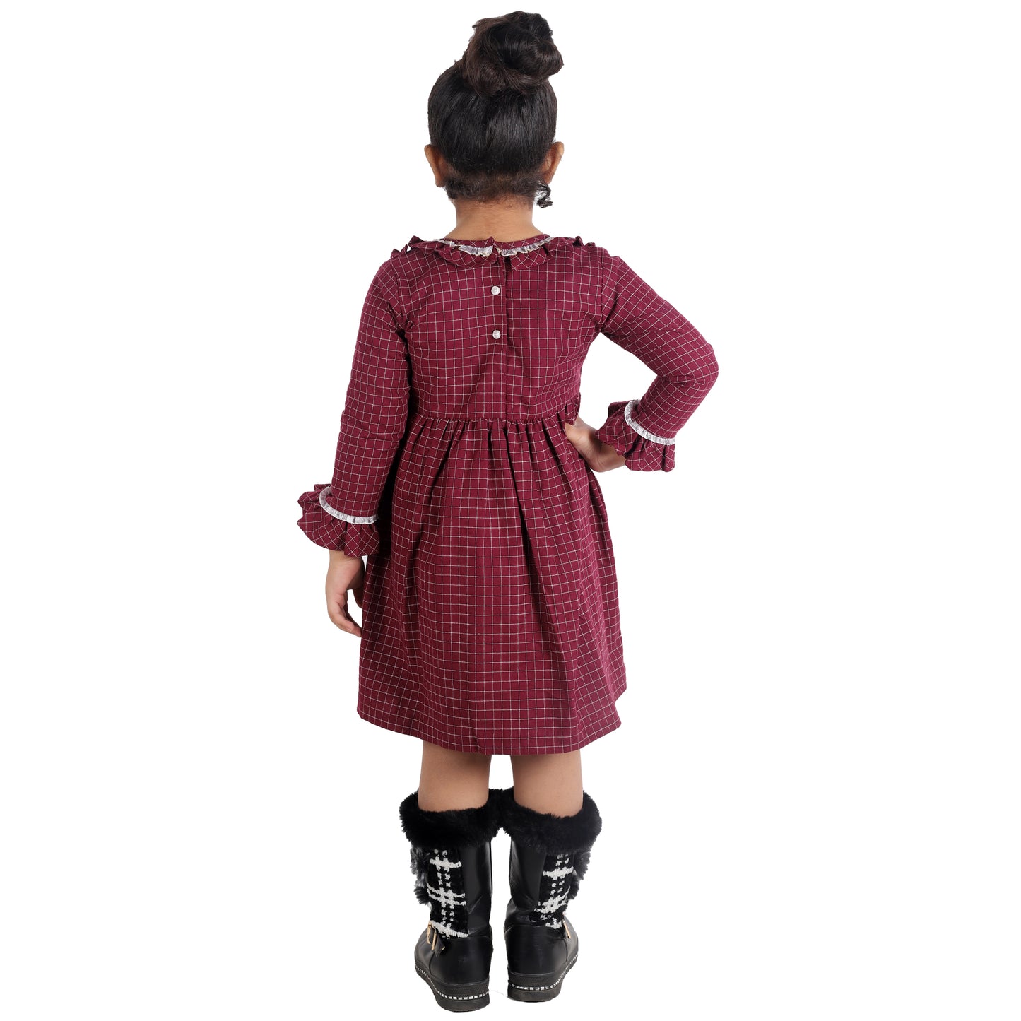 Maroon Check Frock with Victorian Frill