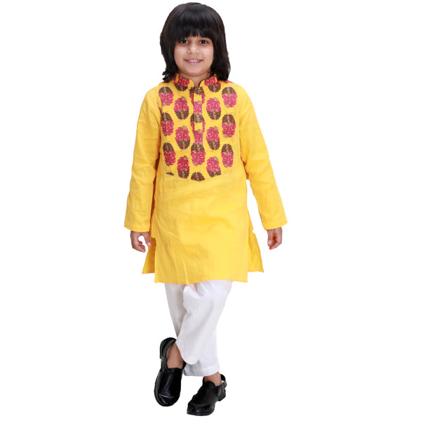 Patterned Yellow Kurta