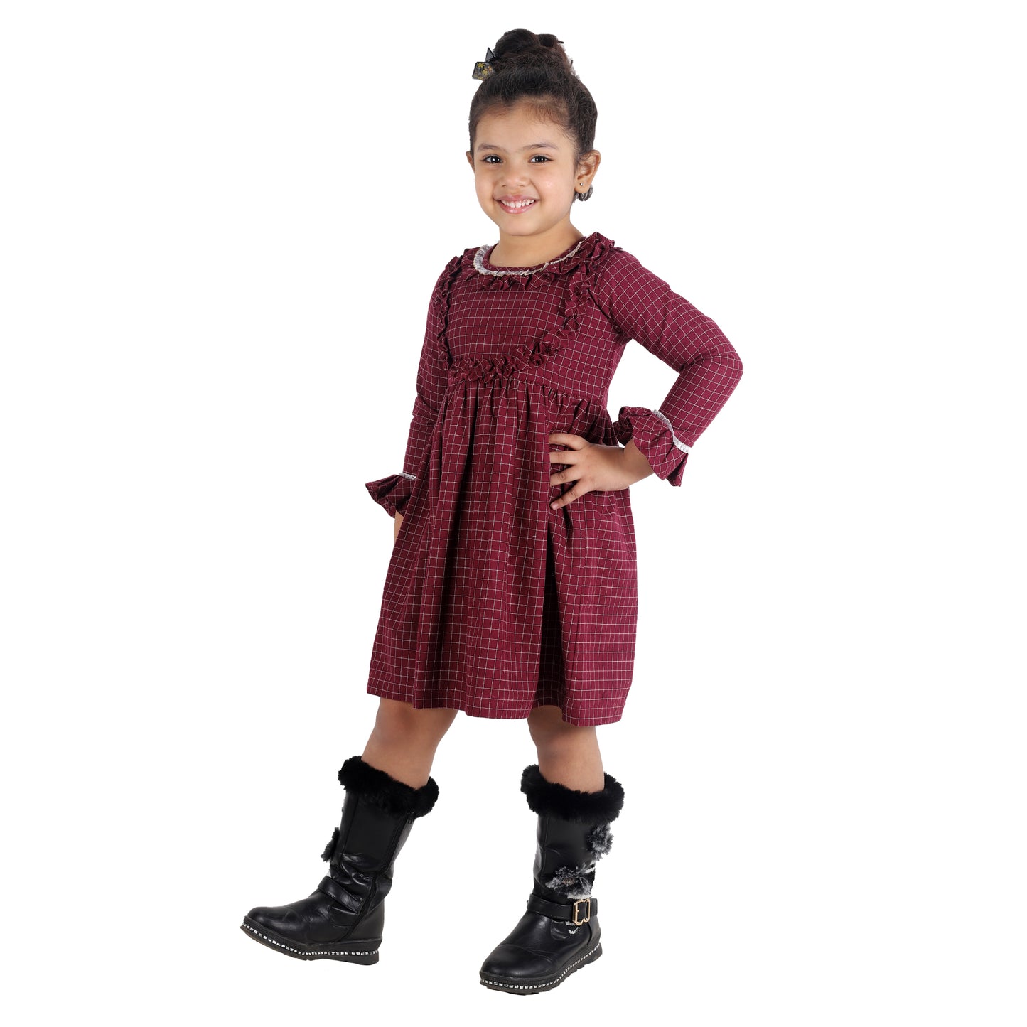 Maroon Check Frock with Victorian Frill