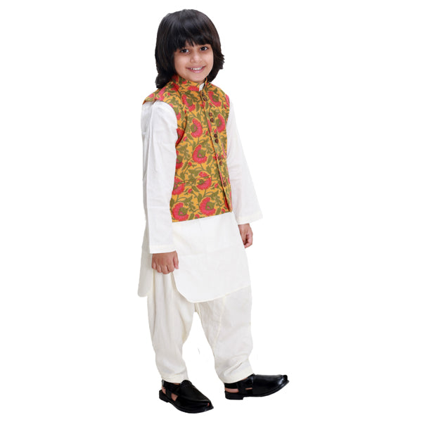 Mustard Floral Jacket Kurta Set
