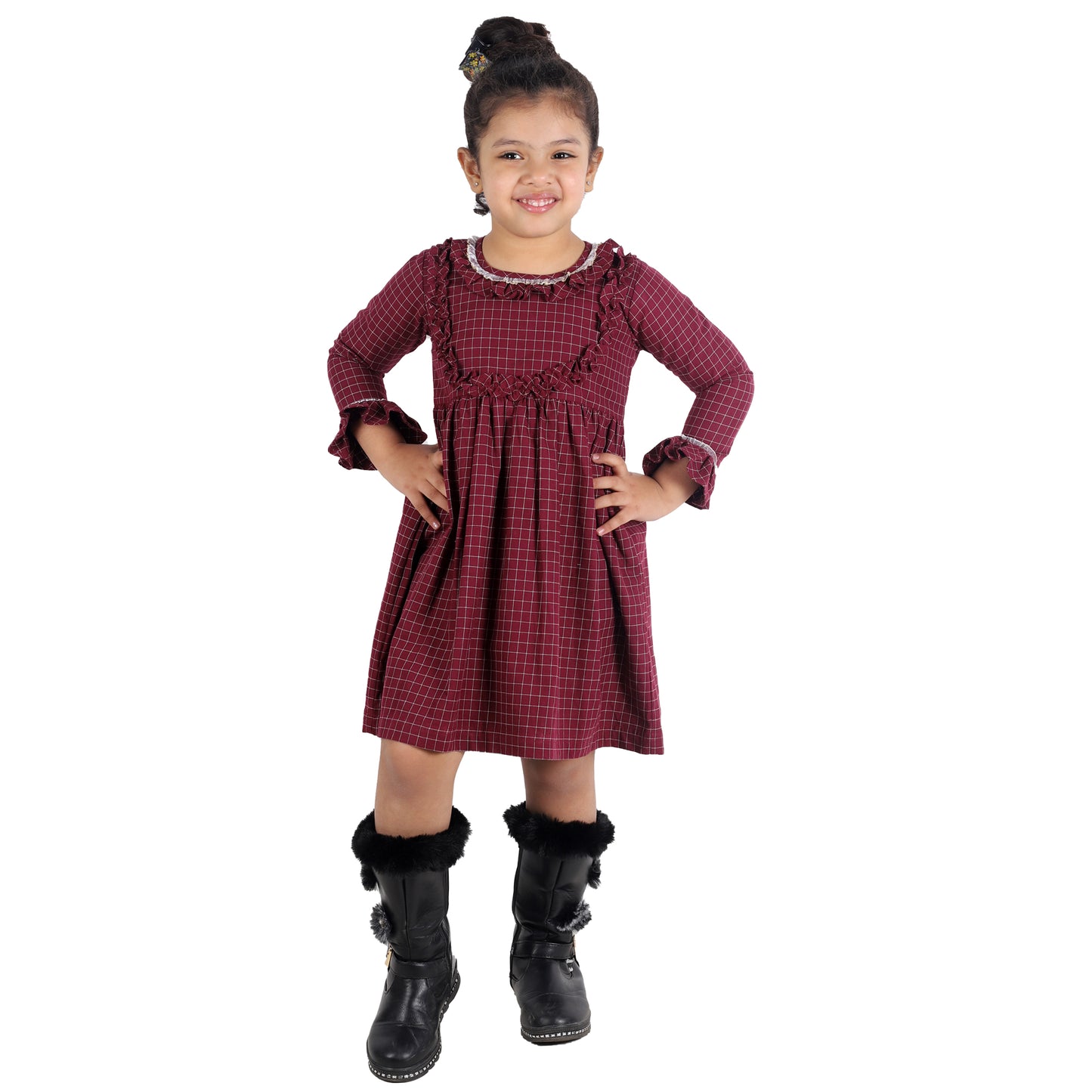 Maroon Check Frock with Victorian Frill