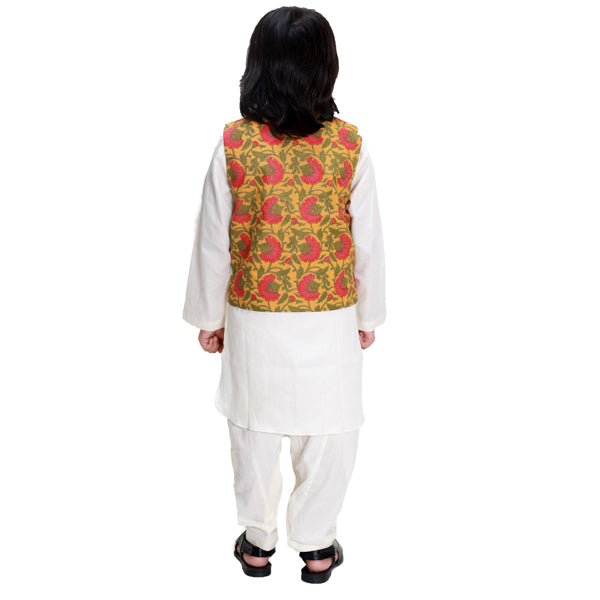 Mustard Floral Jacket Kurta Set