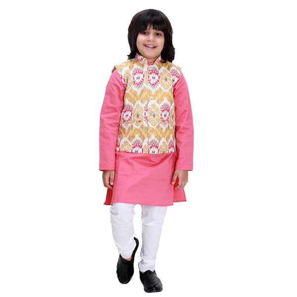 Red Kurta and Ikat Jacket Set