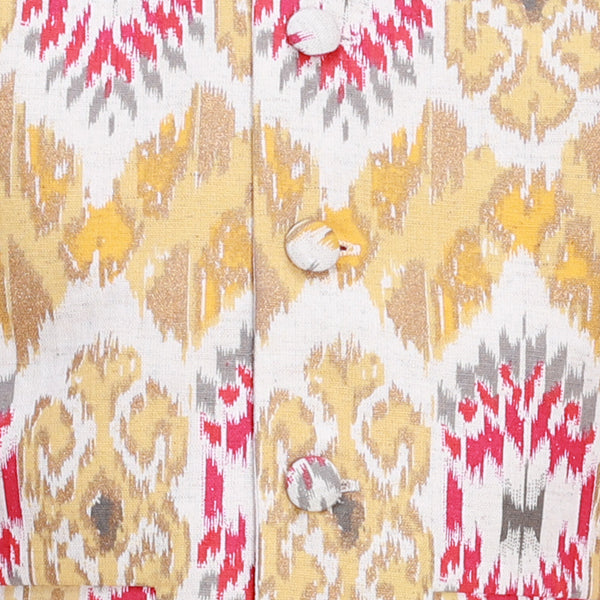 Red Kurta and Ikat Jacket Set