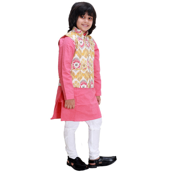 Red Kurta and Ikat Jacket Set