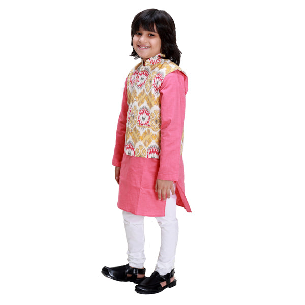 Red Kurta and Ikat Jacket Set