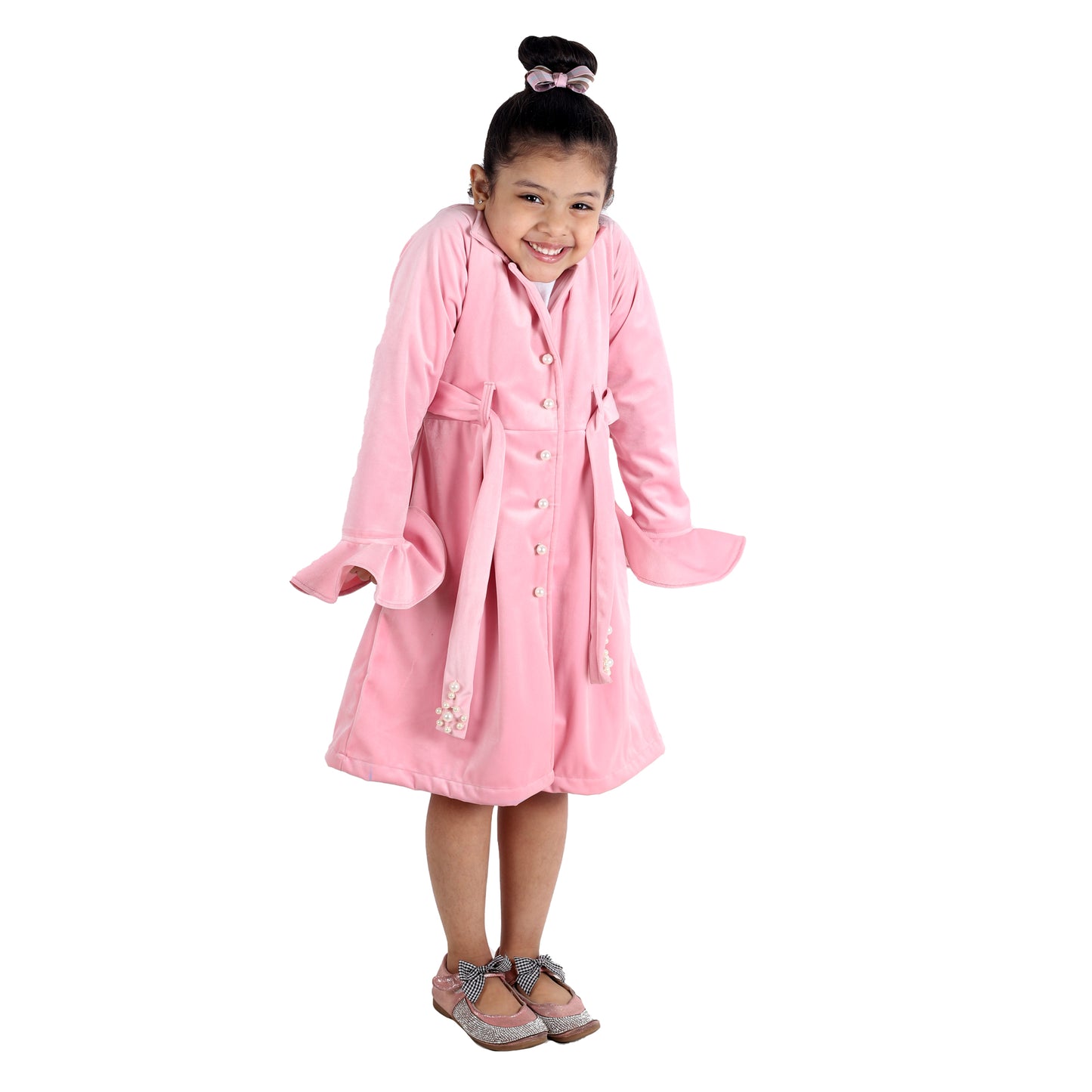 Pink Velvet Overcoat with Pearls