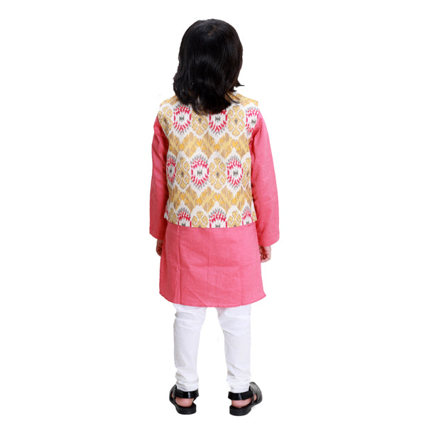 Red Kurta and Ikat Jacket Set