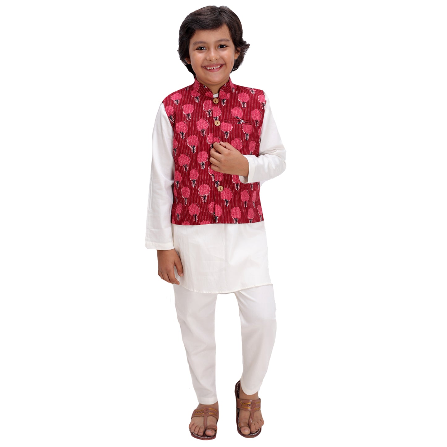 Maroon Jacket and Off White Kurta Set