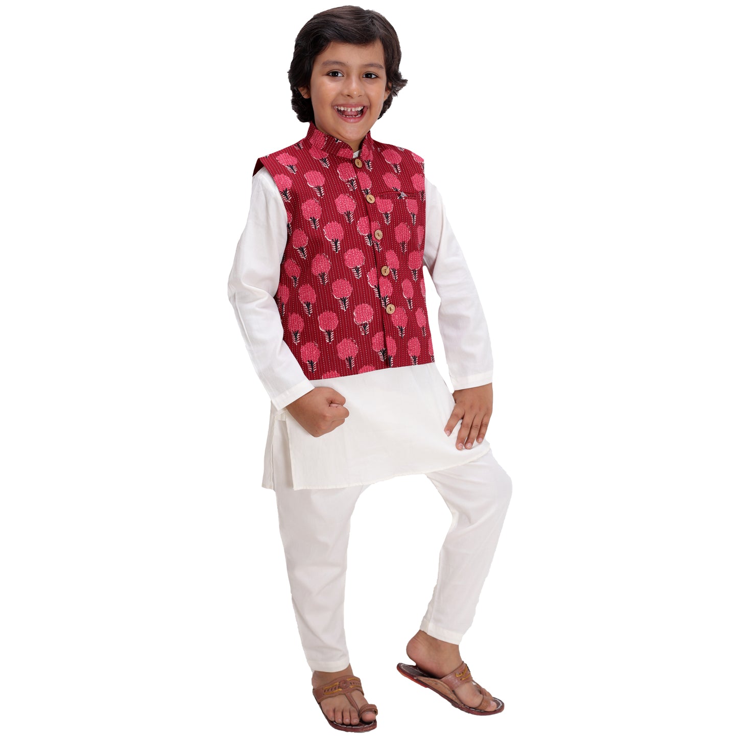 Maroon Jacket and Off White Kurta Set
