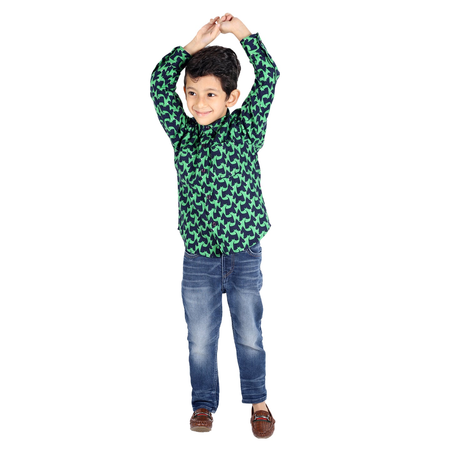 Green Blue Animal Printed Shirt