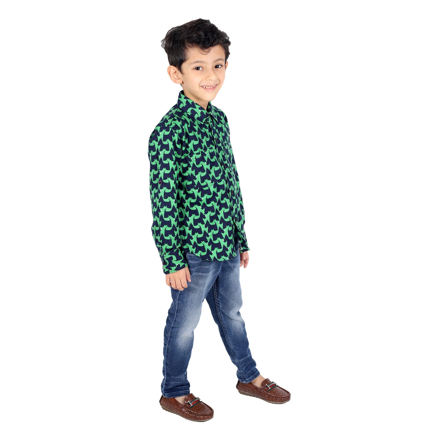 Green Blue Animal Printed Shirt
