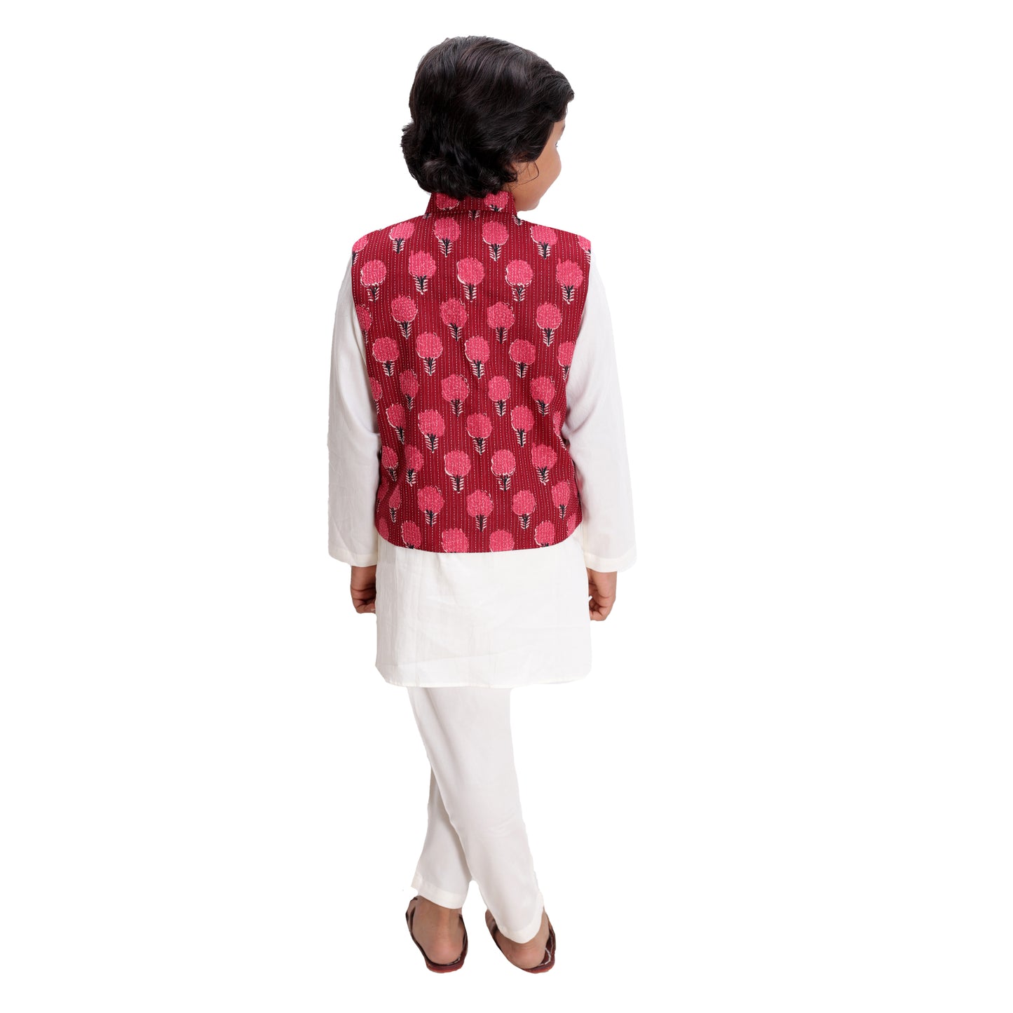 Maroon Jacket and Off White Kurta Set