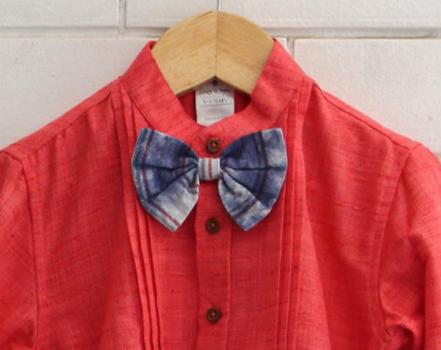 Red Khadi Shirt with Bow