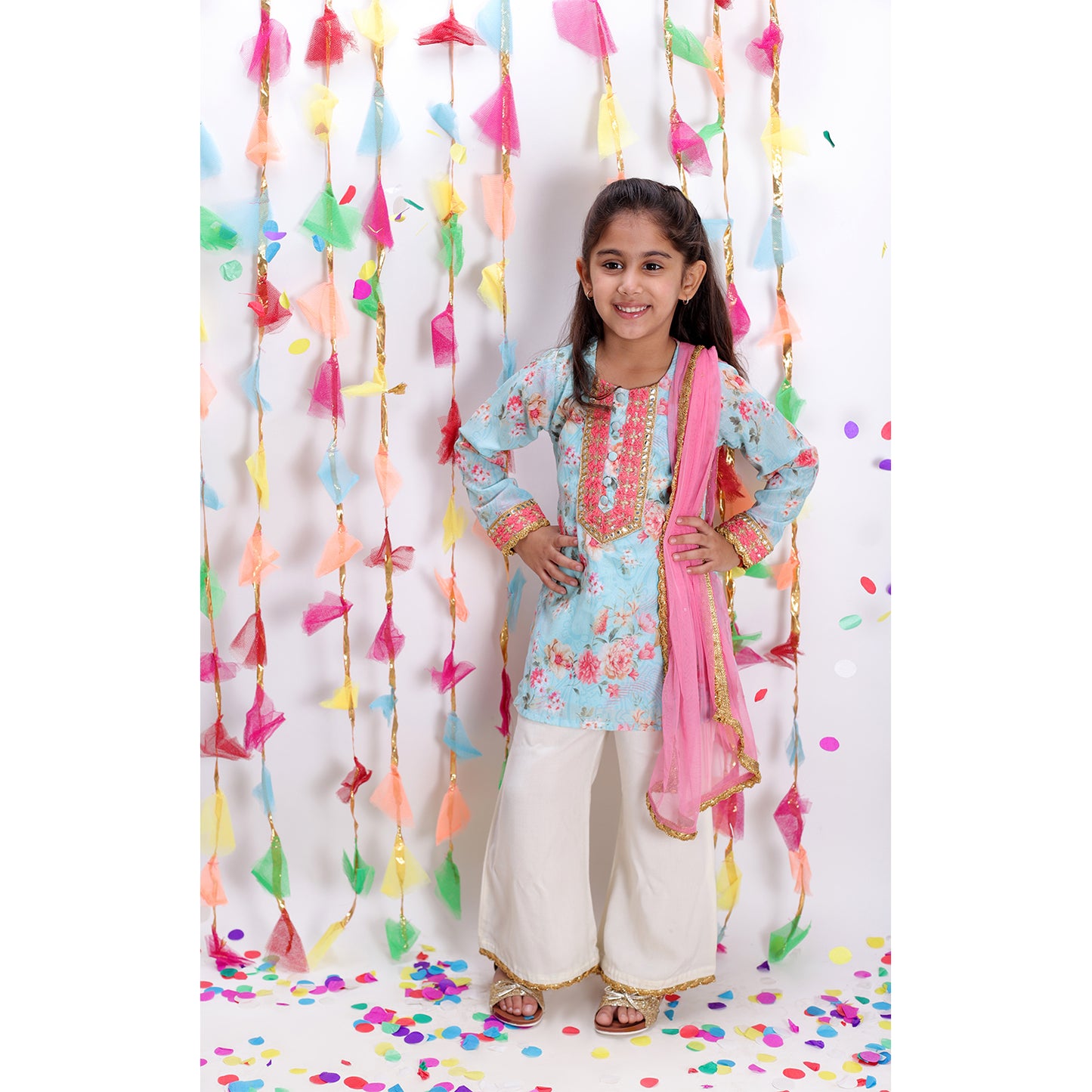 Baby Blue Floral Plazo Set