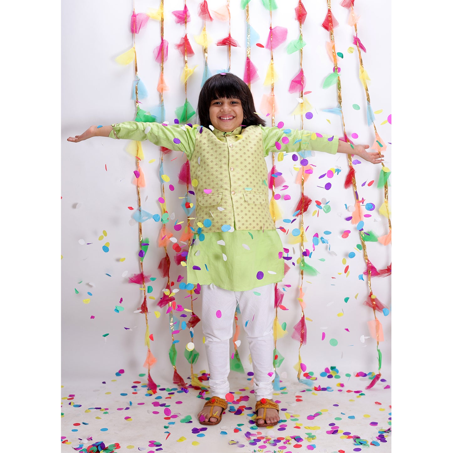 Lime Green Kurta and Jacket Set