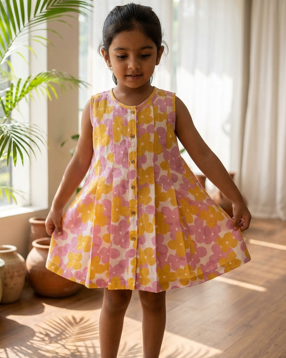 Pink Orange Big Flower Dress