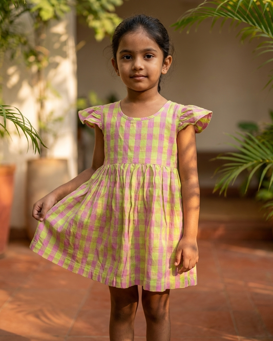 Pink Green Check Dress