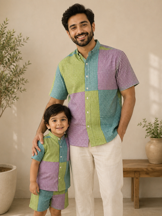 Papa & Me Pastel Checks Matching Set – Father’s Day Edition