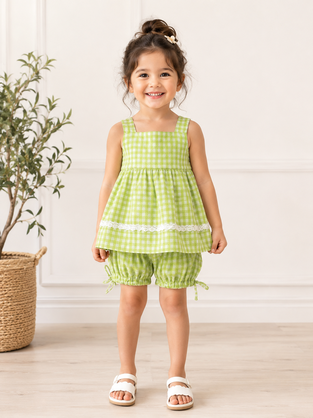 Papa & Me Lime Khadi Checks Father–Daughter Matching Set – Father’s Day Edition