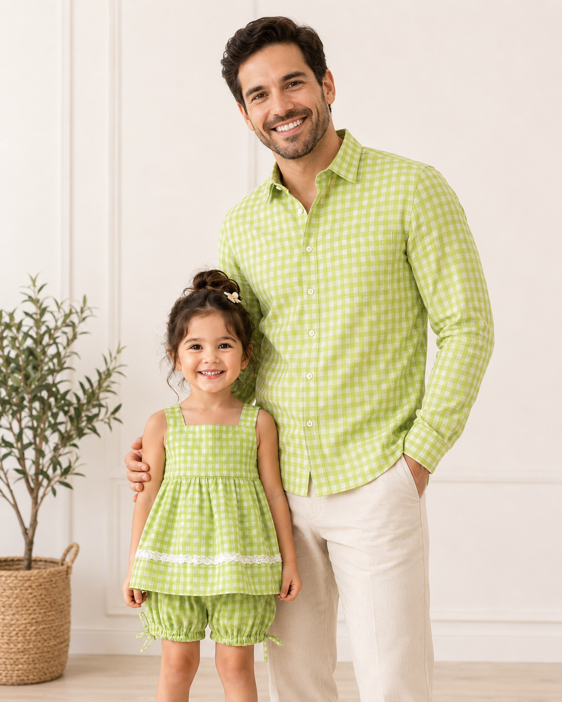 Papa & Me Lime Khadi Checks Father–Daughter Matching Set – Father’s Day Edition
