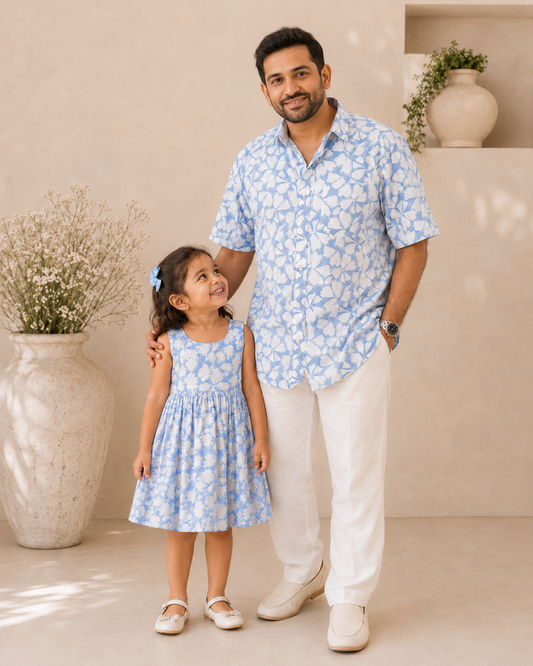 Blue Blossom Father-Daughter Matching Set – Father’s Day Special Edition