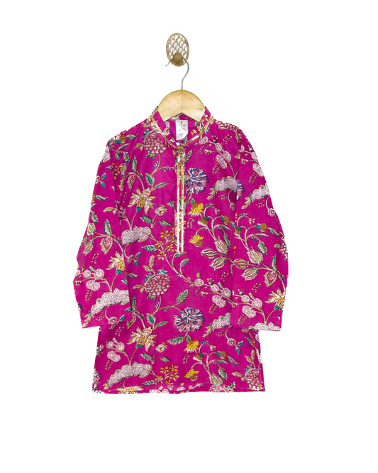 Rani Pink Floral Jaal Kurta
