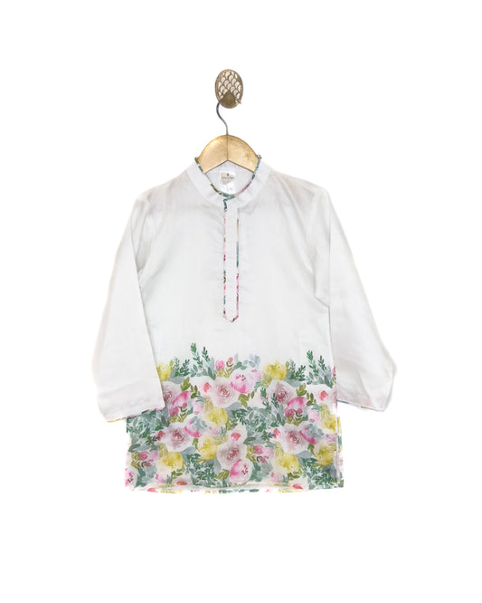 White Floral Chanderi Kurta