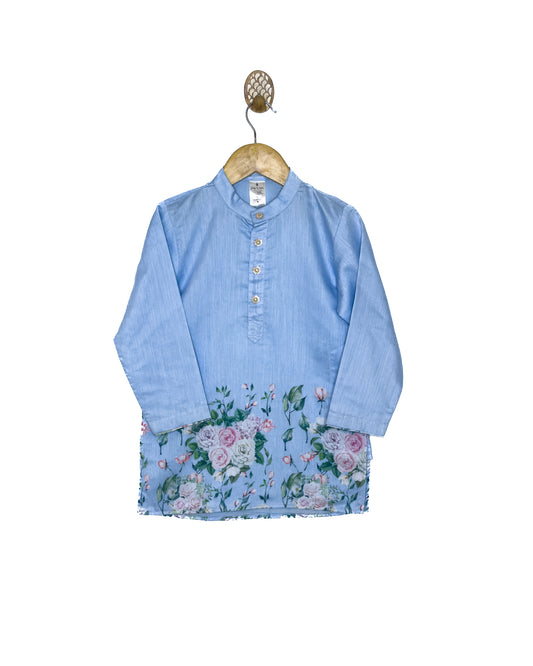 Blue Floral Chanderi Kurta