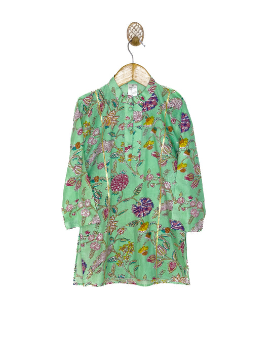Sea Green Floral Jaal Kurta