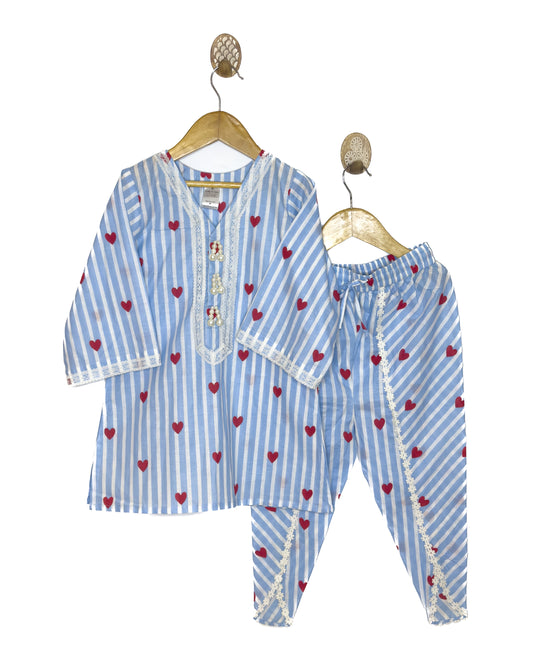 Blue Stripe Heart Dhoti Salwar Set