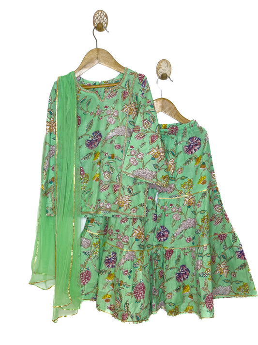 Sea Green Floral Jaal Gharara Set
