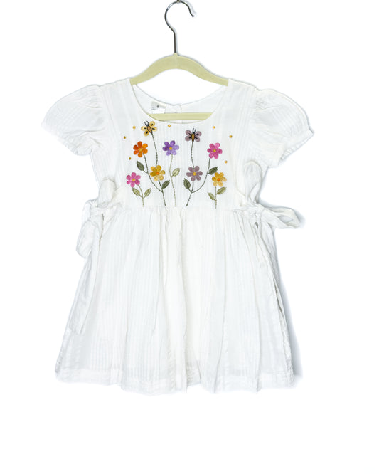 White Embroidered Seersucker Dress