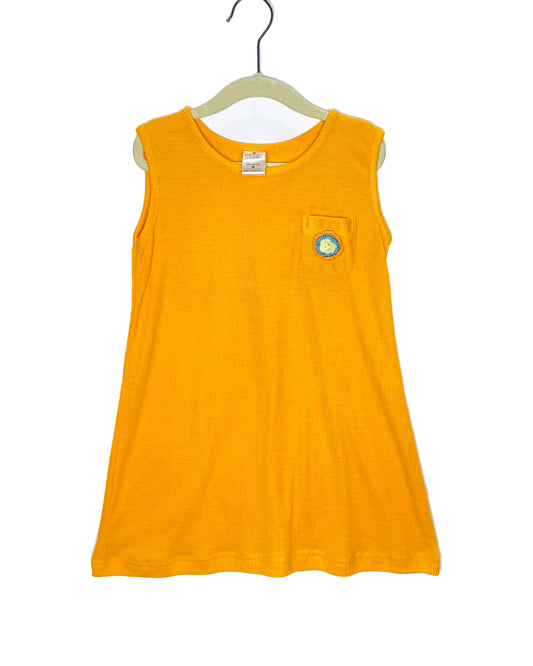 Orange Ribbed Dress with Flower