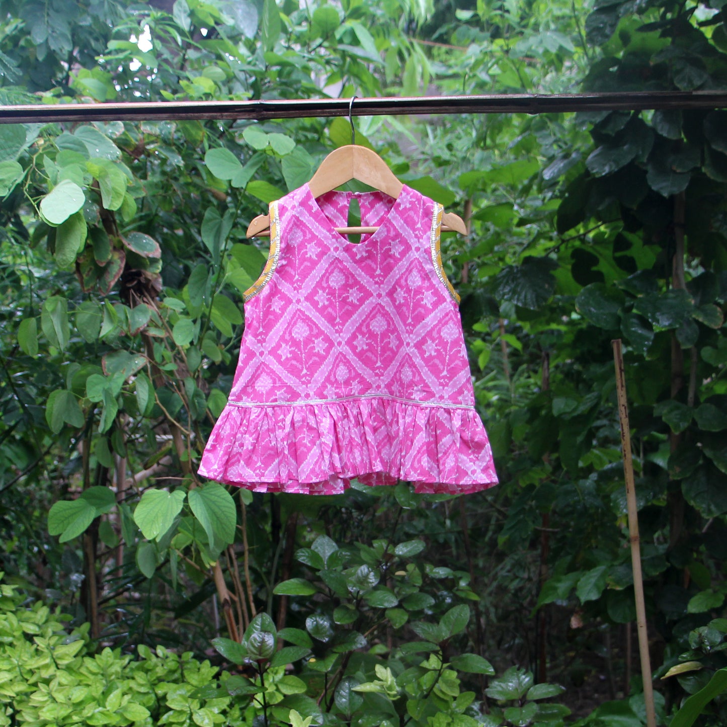 Pink Ikat Print Skirt Set