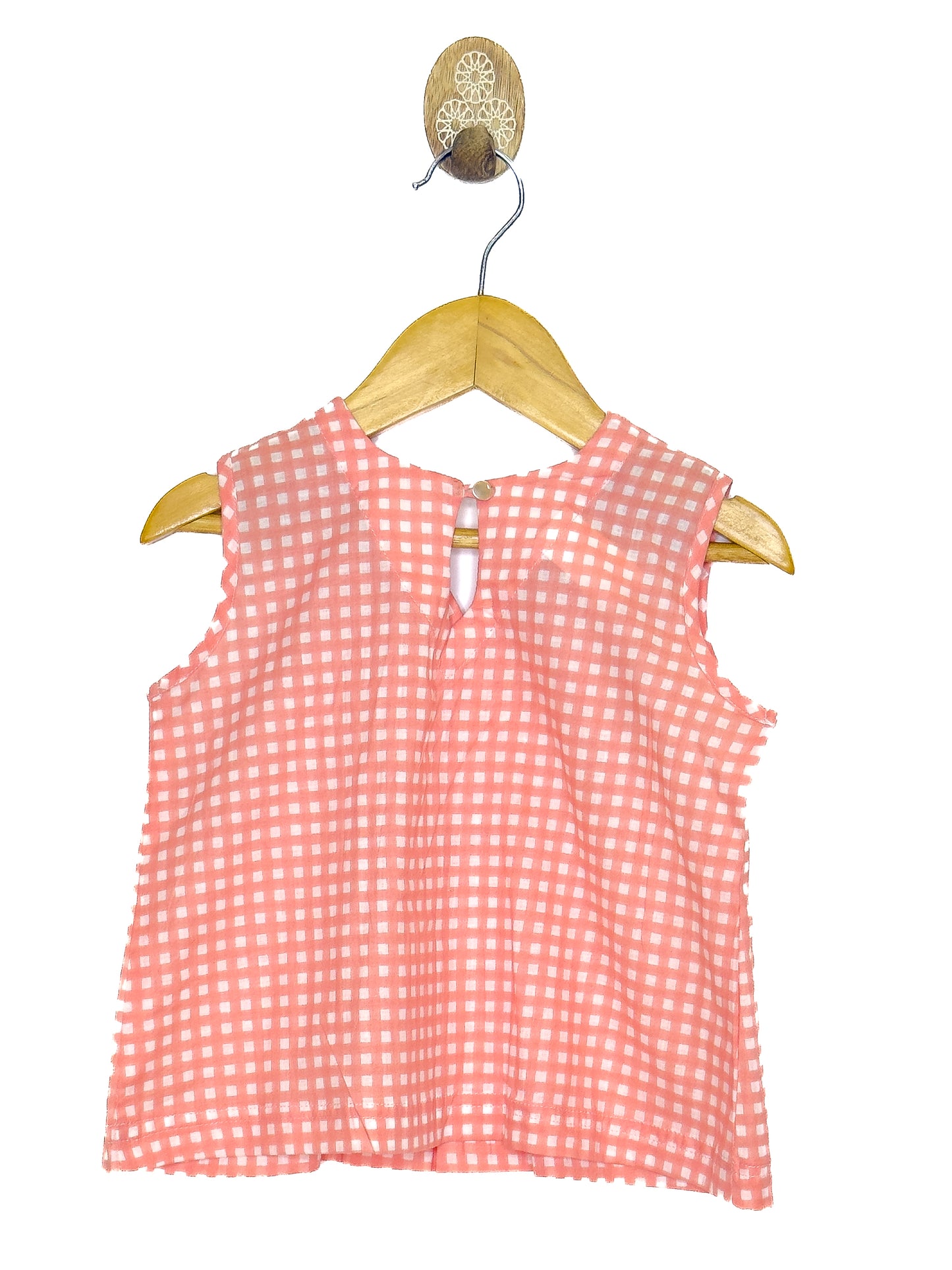 Peach Check Cotton Lehenga Set with Pearl Details