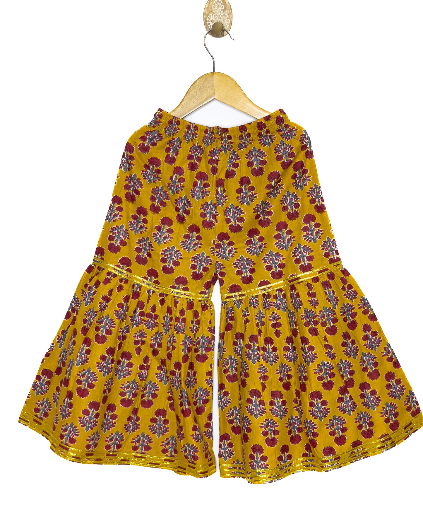 Mustard Red Floral Cotton Gharara Set with Dupatta