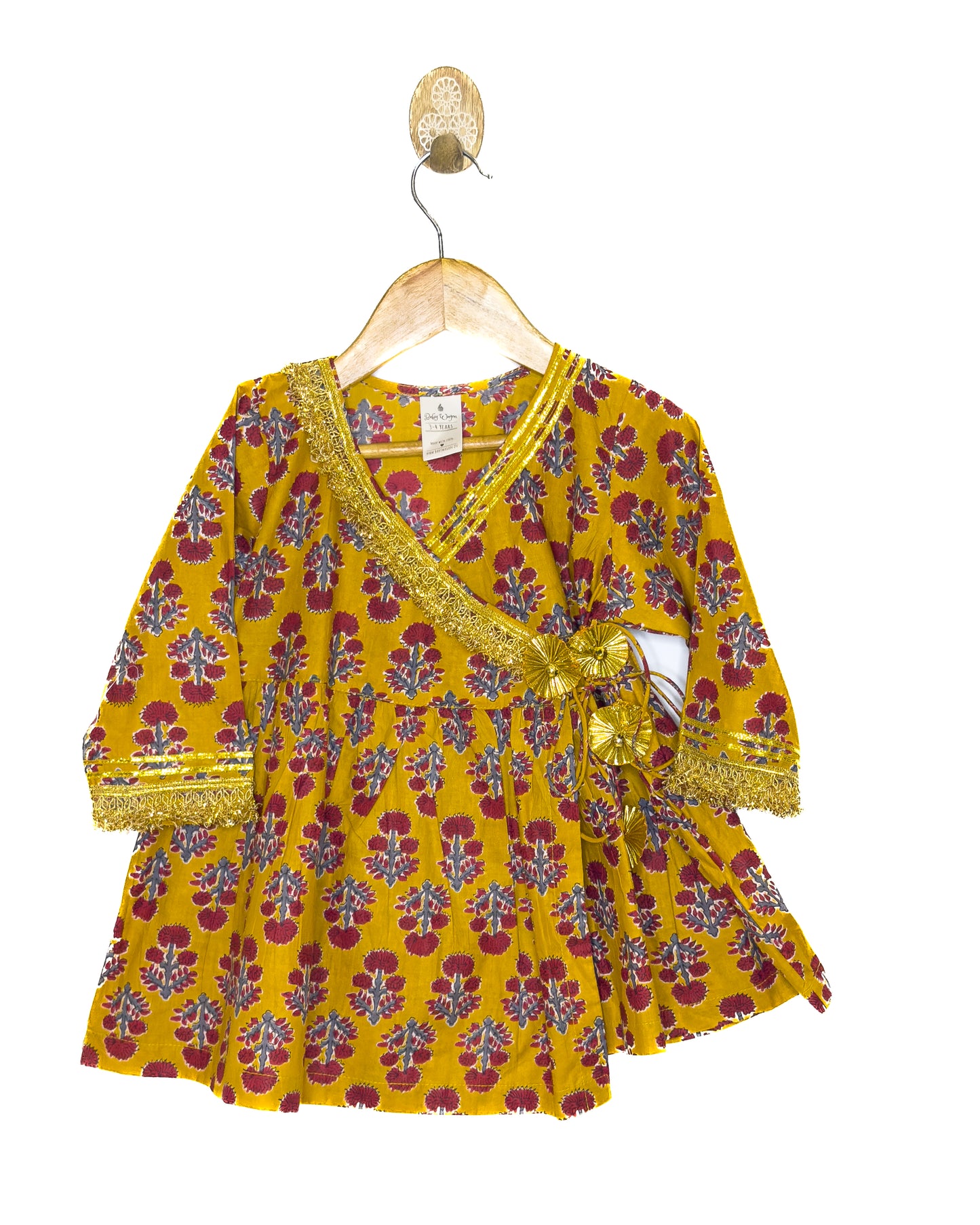 Mustard Red Floral Cotton Gharara Set with Dupatta