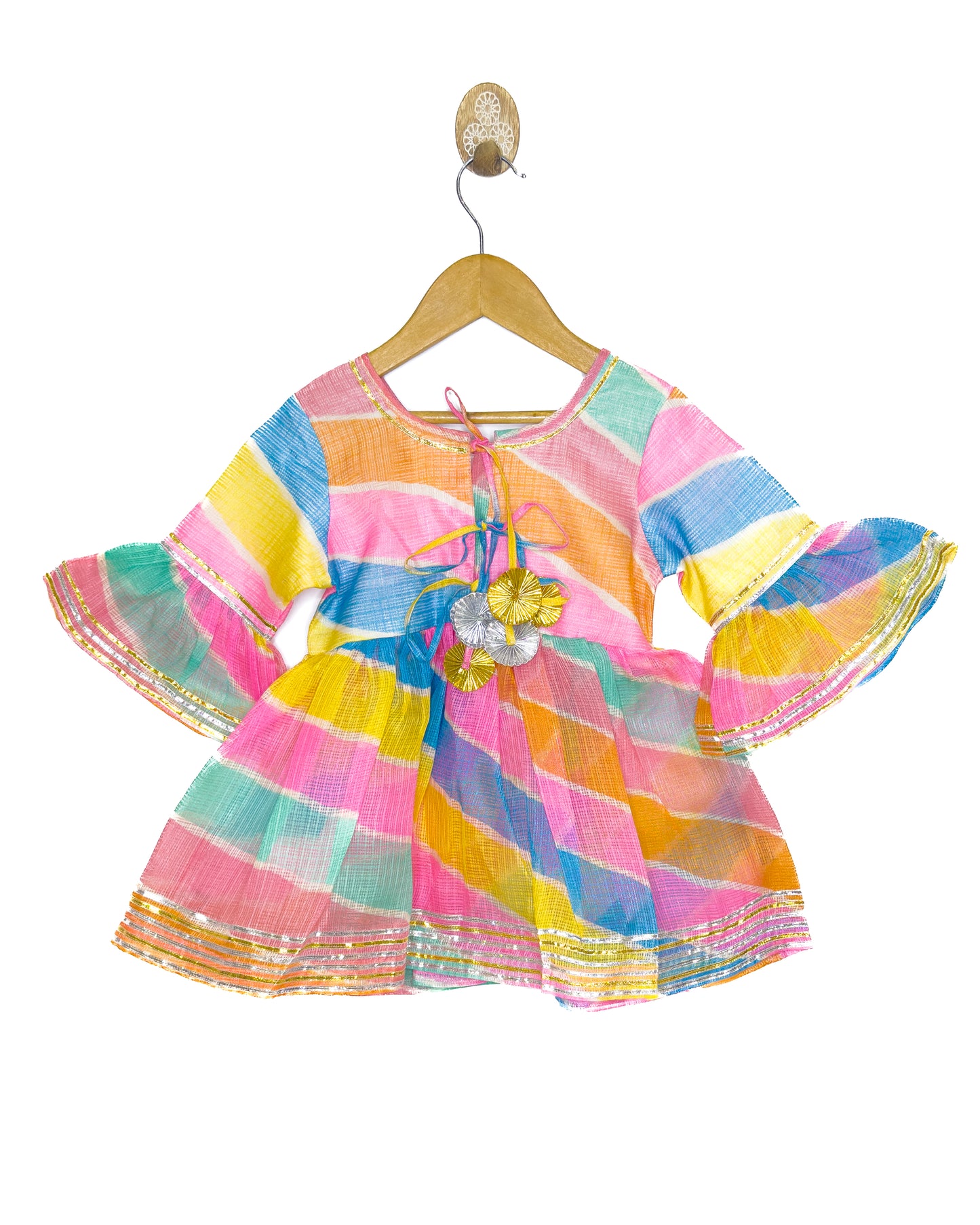 Multicolour Kota Doria Peplum Sharara Set