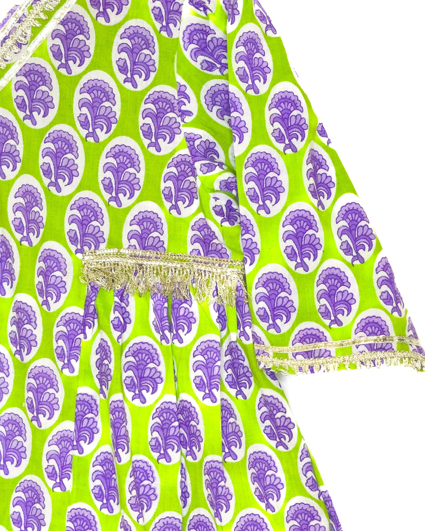 Green Purple Printed Cotton Sharara Set with Dupatta