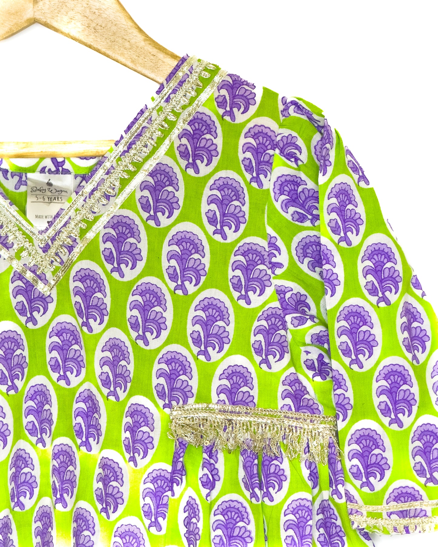 Green Purple Printed Cotton Sharara Set with Dupatta
