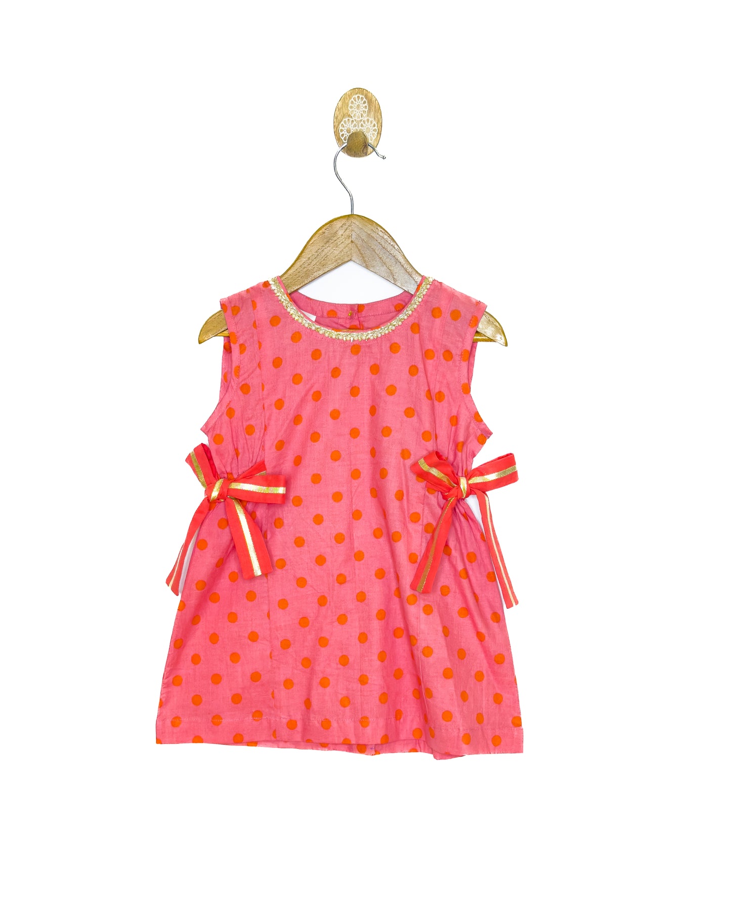 Peach Orange Polka Dot Cotton Kurti Palazzo Set