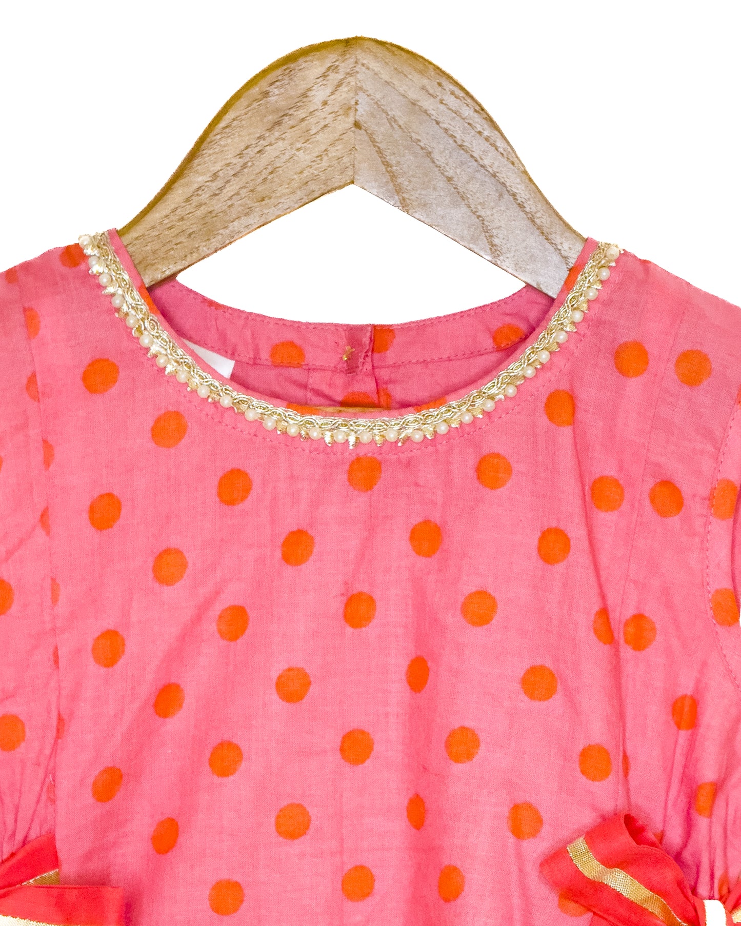 Peach Orange Polka Dot Cotton Kurti Palazzo Set
