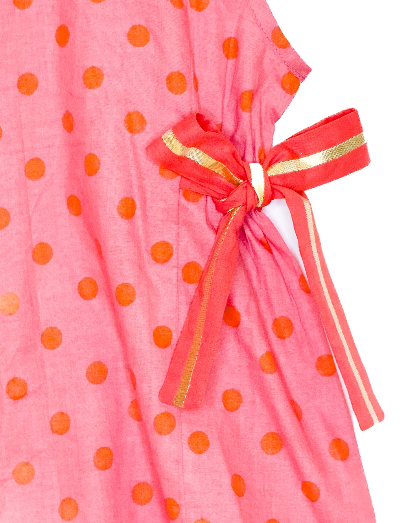 Peach Orange Polka Dot Cotton Kurti Palazzo Set