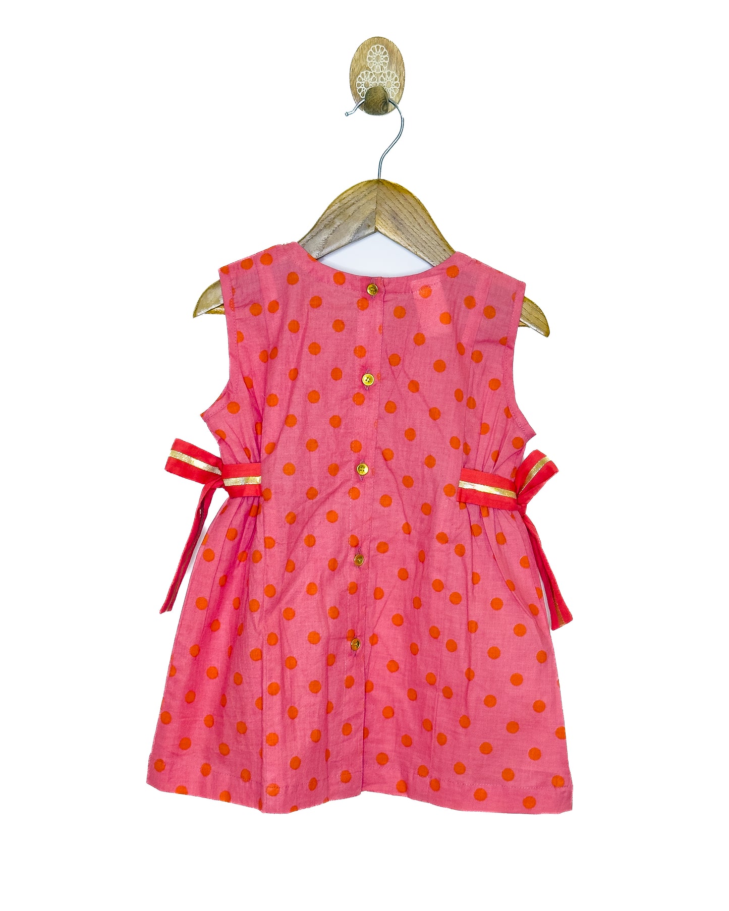 Peach Orange Polka Dot Cotton Kurti Palazzo Set