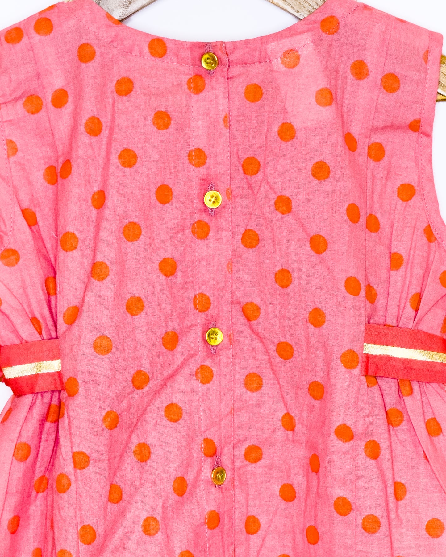Peach Orange Polka Dot Cotton Kurti Palazzo Set