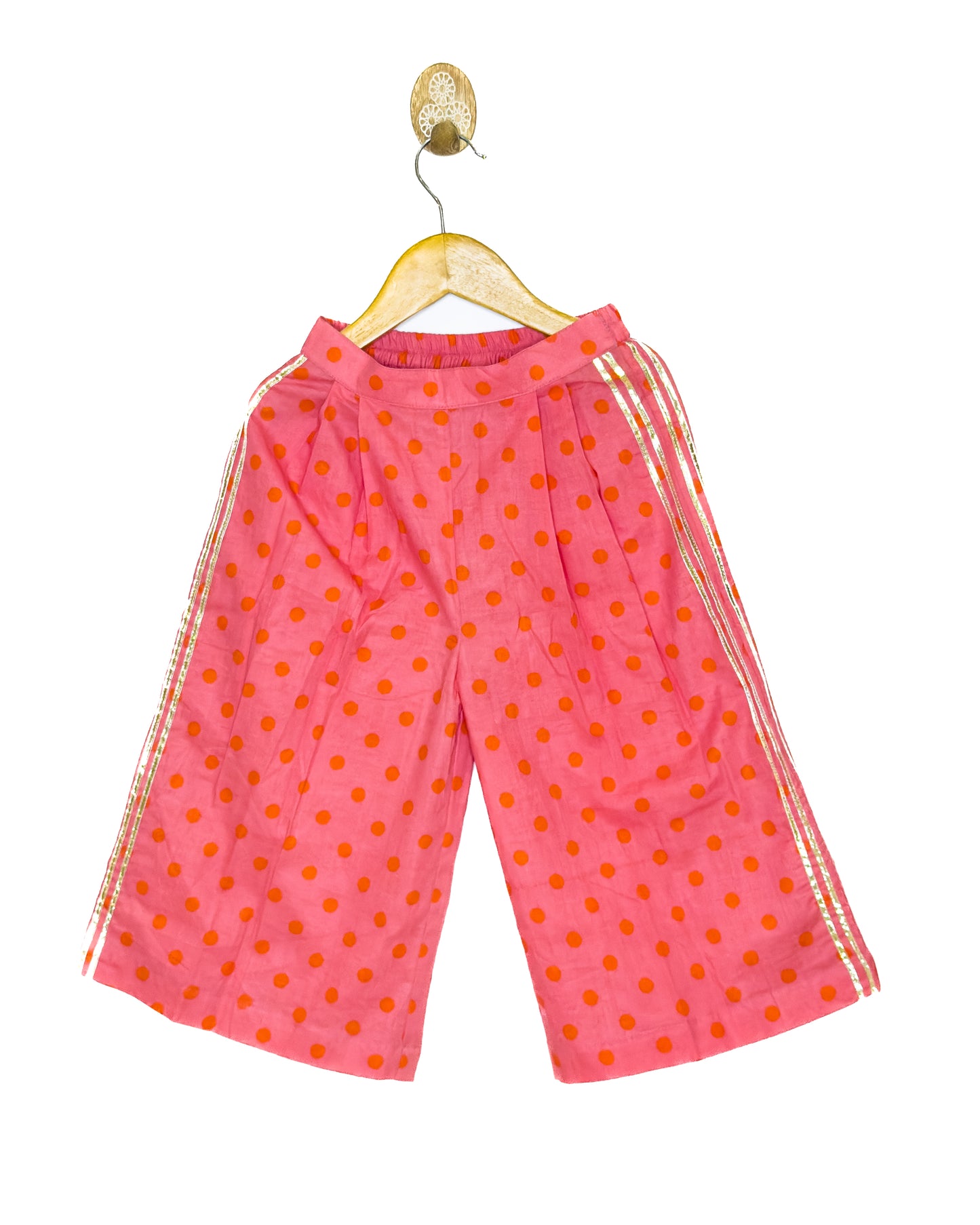 Peach Orange Polka Dot Cotton Kurti Palazzo Set